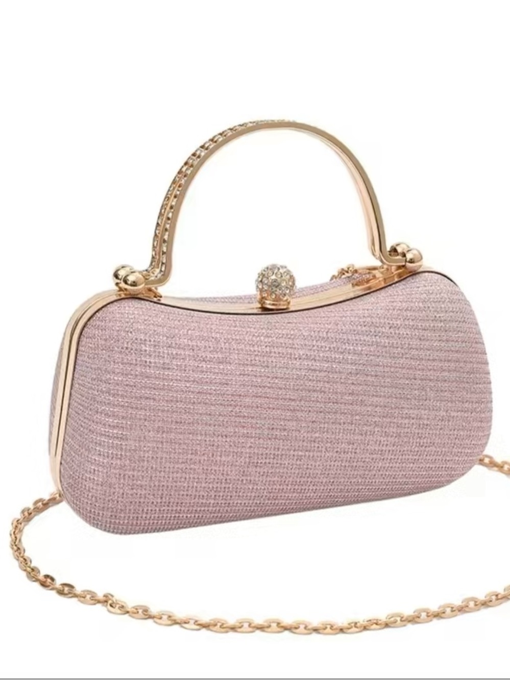 Pink Sparkle Evening Clutch with Gold Handle